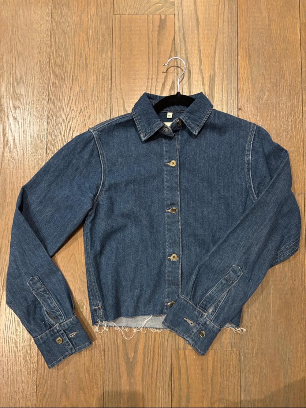 DL1961 Dark Blue Raw-Hem Cropped Denim shirt